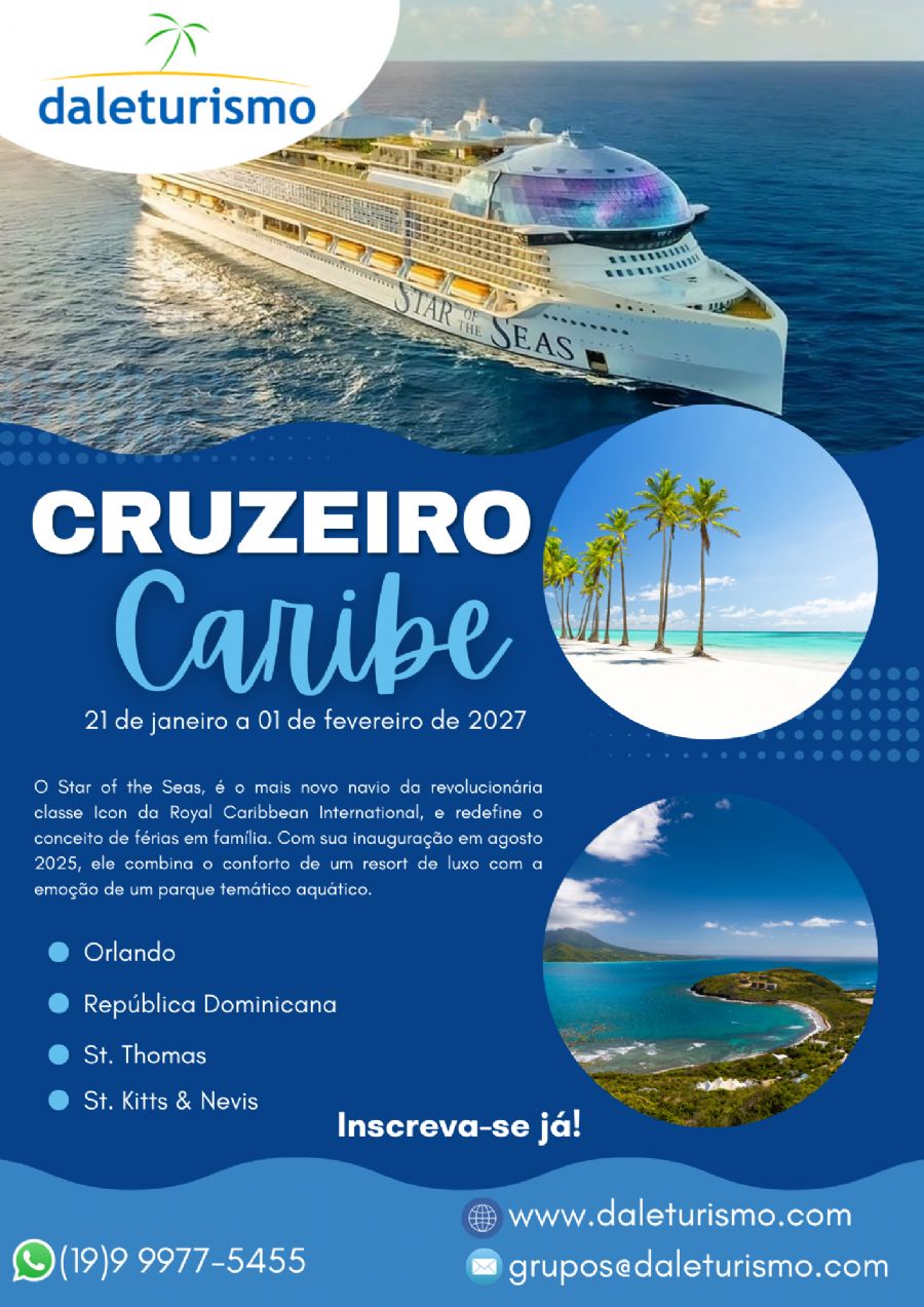 Cruzeiro no Caribe 21 de janeiro a 01 de fevereiro de 2027